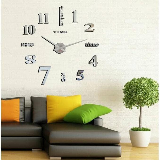 Gambar Jam Dinding Analog Jumbo Besar Estetik Dekorasi Ruang Tamu Kamar Tidur - Silver Huruf dari Dahayuu Store undefined Tokopedia