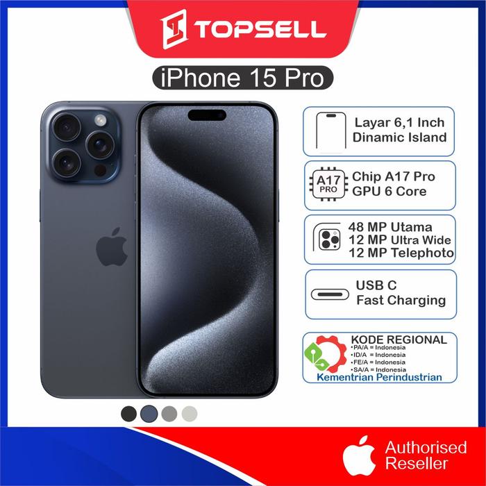 Gambar Apple iPhone 15 PRO 128GB 256GB 512GB 1TB Original Garansi Resmi - Blue Titanium, 128GB dari TOPSELL OFFICIAL undefined Tokopedia