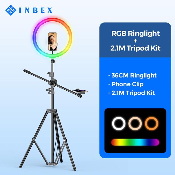 Gambar INBEX Ringlight Tripod 2.1M Phone Holder With Arm Horizontal Rod Stand - kit 2 dari INBEX Official Store undefined Tokopedia