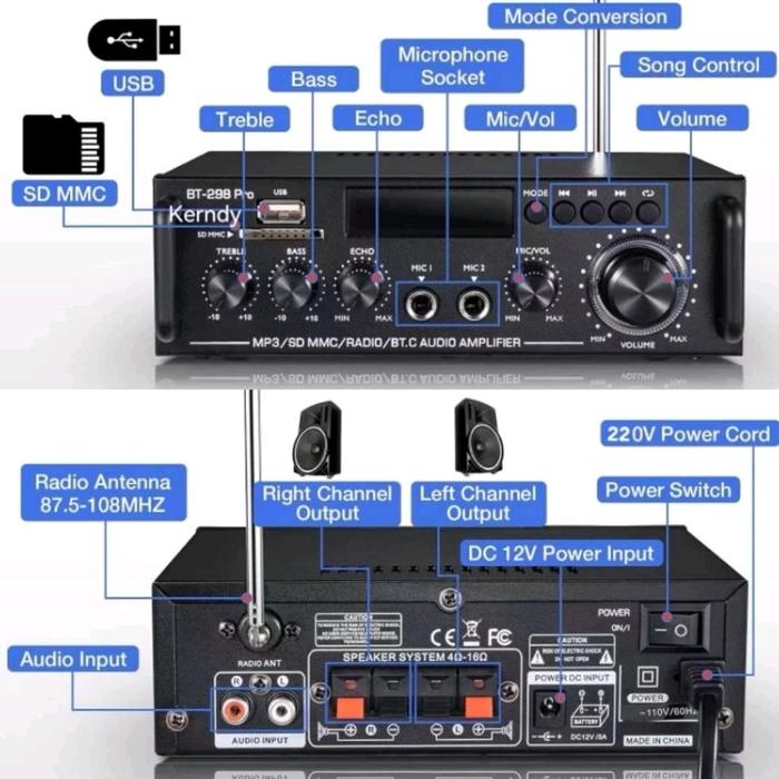 Gambar Kerndy Bluetooth EQ Audio Amplifier Karaoke Home Theater FM Radio 600Wn - 298PRO dari Sinar Kencana Asia undefined Tokopedia