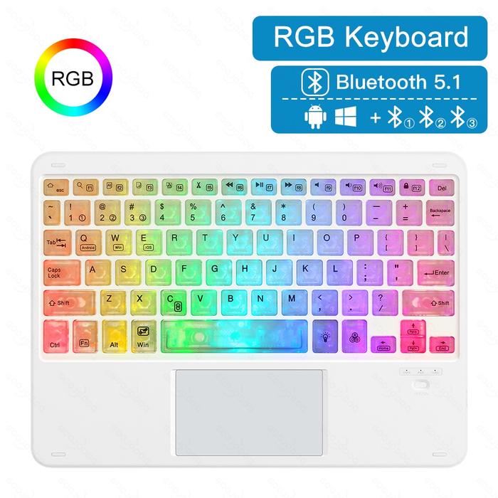 Gambar GOOJODOQ RGB LED Bluetooth Keyboard for iPad Android PC w/ Touchpad - White+Touchpad dari Goojodoq Professionals undefined Tokopedia