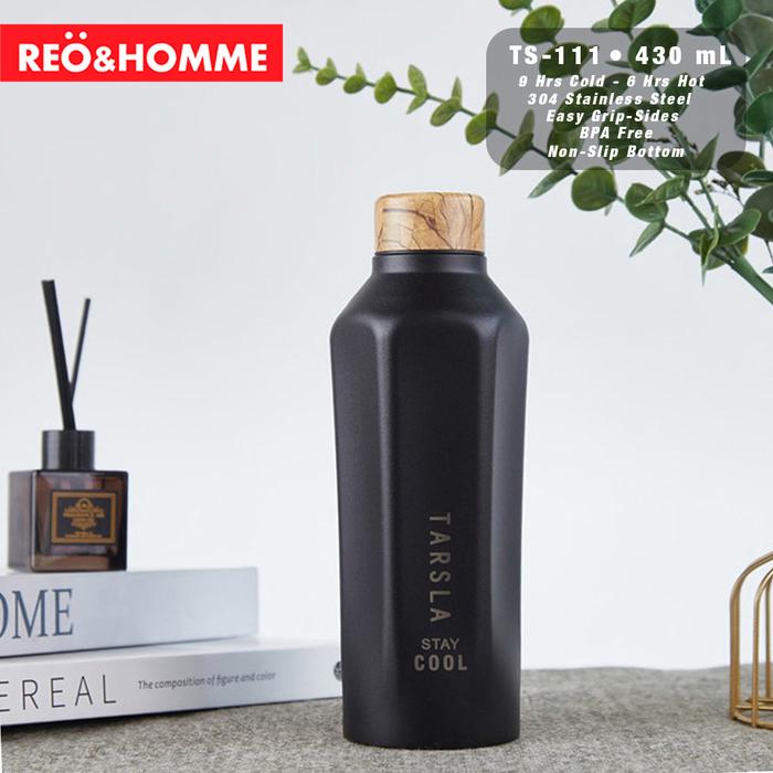 Gambar Reo&Homme Botol Minum 430ML Insulated Bottle Aesthetic Wood TS-111 - Black dari Reo & Homme Living undefined Tokopedia