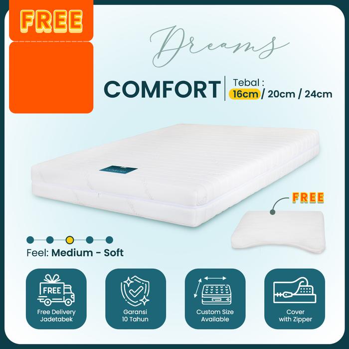 Gambar Kasur full latex dreams comfort 16 cm ukuran 90x200-200x200 - 90x200x16 dari Dreams Latex undefined Tokopedia