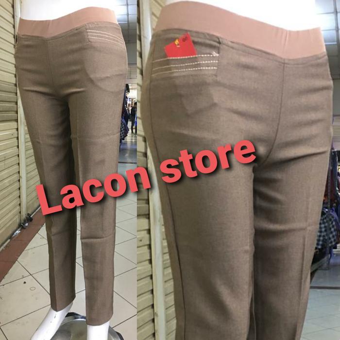 Gambar celana formal/kerja wanita reguler pinggang karet bahan melar adem - Mocca, S dari LACON STORE undefined Tokopedia