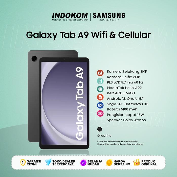Gambar Samsung Galaxy Tab A9 4GB/64GB WiFi/Cellular Garansi Resmi - Cellular, Non Adapter dari Indokom Store undefined Tokopedia