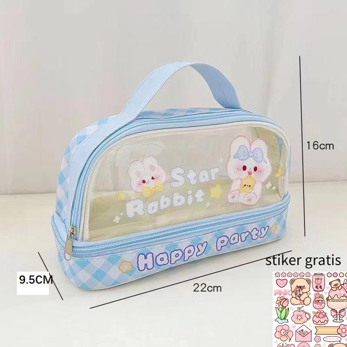 Gambar kotak pena lucu tempat pensil dan pulpen kawaii dual slot wadah pensil - Blue Happy P dari Thaya Store 2 undefined Tokopedia