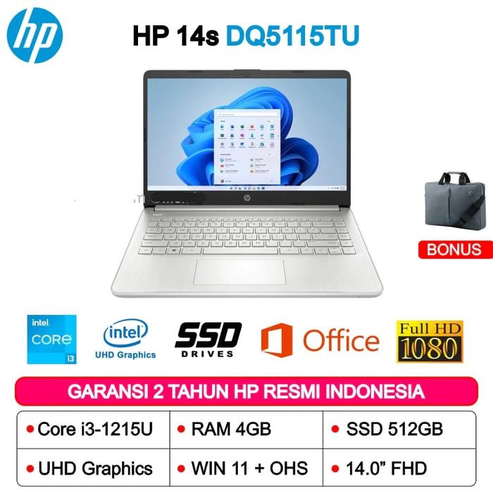 Jual LAPTOP HP 14s dq5115tu INTEL i3 1215U 4GB 512SSD W11+OHS 16