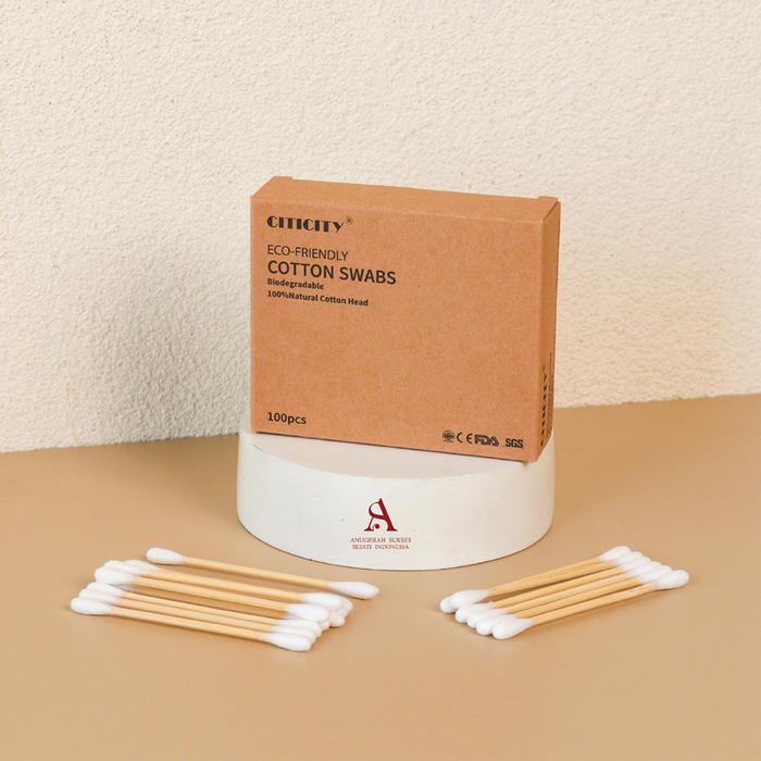 Gambar Cotton Buds Bambu / Cotton Swab Kayu/ Korek Kuping Pembersih Telinga - Box isi 100pc dari Anugerah Sukses Sejati undefined Tokopedia