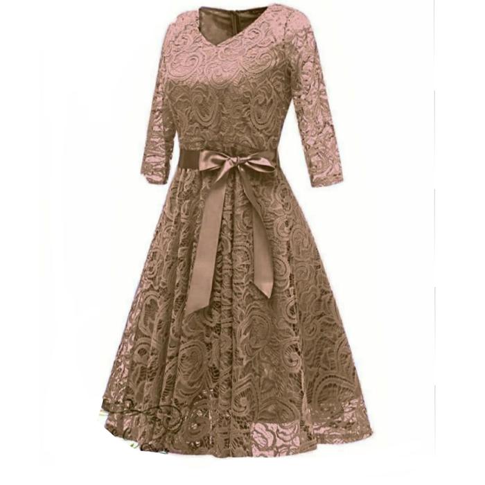 Gambar dress silvia Size M L XL Jumbo Baju pesta brukat remaja murah sil at - Cokelat, XL dari Agrabutik undefined Tokopedia