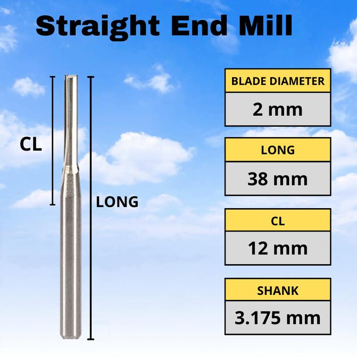 Gambar Straight End Mill 2 mm 2Flute Carbide endmill lurus 2mm - CL12mm dari Measuring Solution undefined Tokopedia