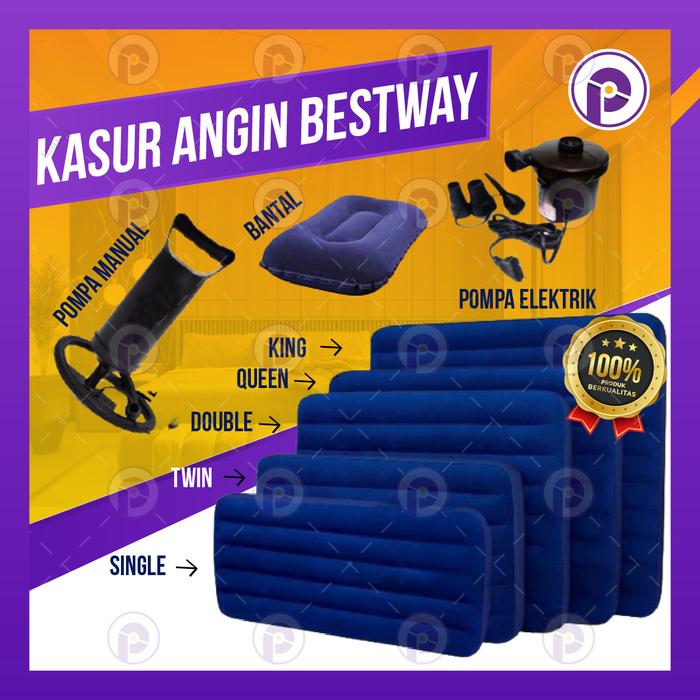Kasur Tiup Pompa Single Twin Double Queen KING Size Bestway Air Bed Queen  Size, Bantal