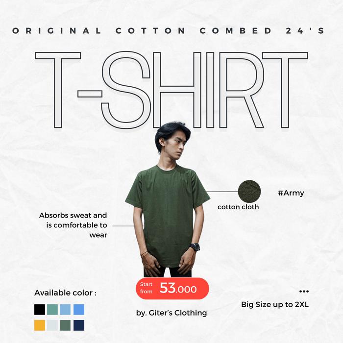 Gambar kaos polos cotton combed 24s pria by giter's clothing 8 warna oversize - Army, M dari giter store undefined Tokopedia