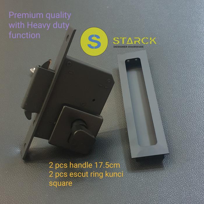 Jual Body kunci pintu kayu geser hitam sliding door lock + 2 handle ...