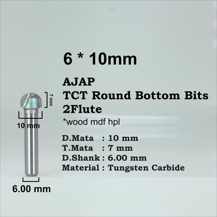 Gambar Mata Profil CNC 3D Round Bottom 1/4 6.35mm 6mm Router kayu Bola TCT zz - 6 * 10 dari ajap cnc undefined Tokopedia