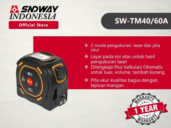 Gambar SNDWAY Laser Distance 40/60 Meter TM40/60/40A/60A Meteran Laser Dan Pita Meteran 5 Meter - TM40A dari SNDWAY INDONESIA undefined Tokopedia