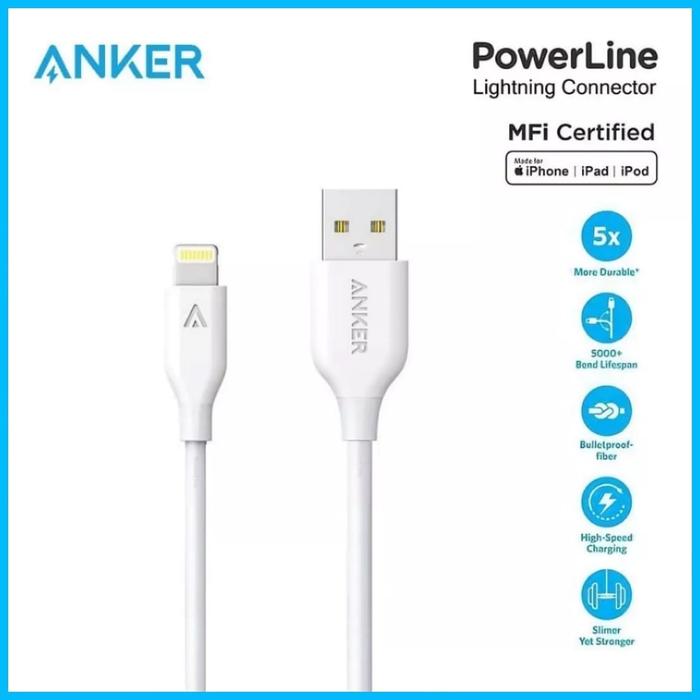 Gambar Kabel Data Anker PowerLine iPhone Usb Lightning 3ft / 0.9m High Speed - Putih dari Jess grosir accessories undefined Tokopedia