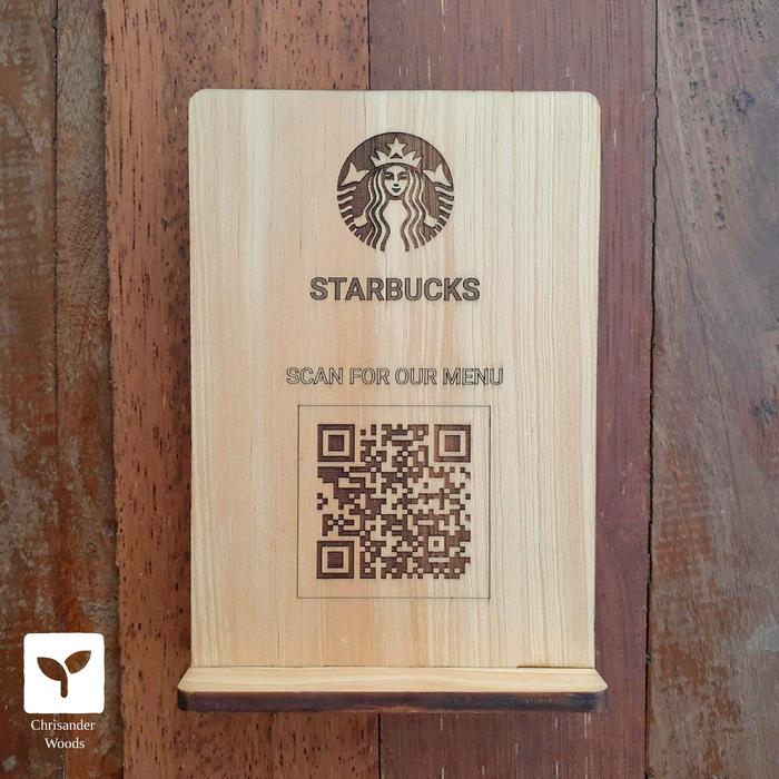 Gambar Papan QRIS Stand | QR Stand kayu custom QR Code & logo u/ Kafe / Resto - Menu, A5 dari Chrisander Woods undefined Tokopedia