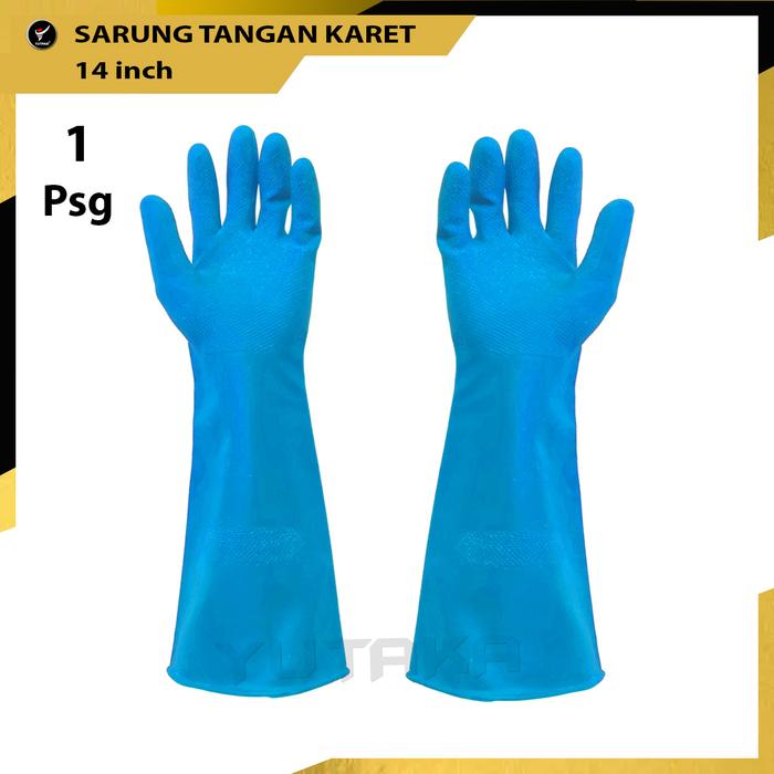 Gambar MURAH SARUNG TANGA KARET YUTAKA 35 CM  / 14 inch tebal - Biru Muda dari Yutaka Indonesia undefined Tokopedia