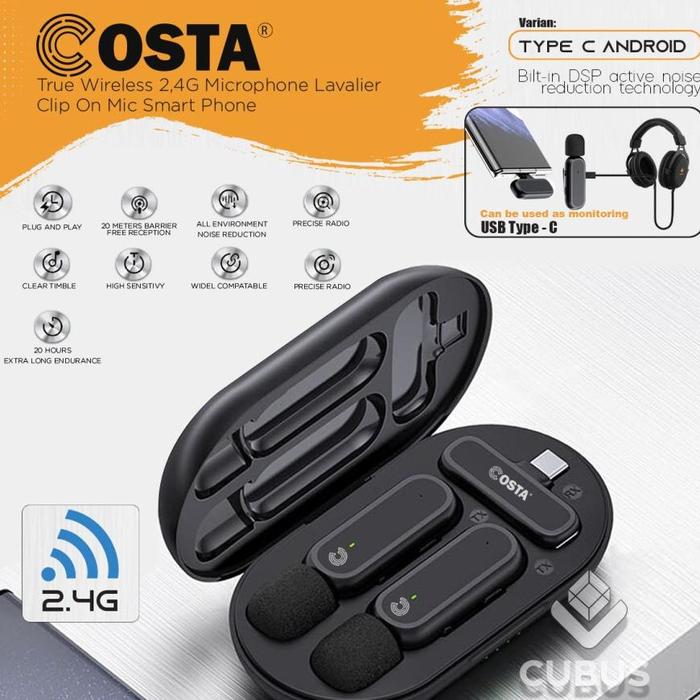 Gambar COSTA True Dual TX Wireless Microphone Lavalier Clip On Monitoring - TYPE C dari Tuti tore undefined Tokopedia