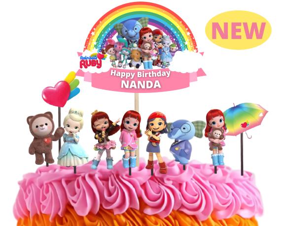 Gambar topper cake rainbow ruby set , custom nama, hiasan kue happy birthday - topper  dari Topperku undefined Tokopedia