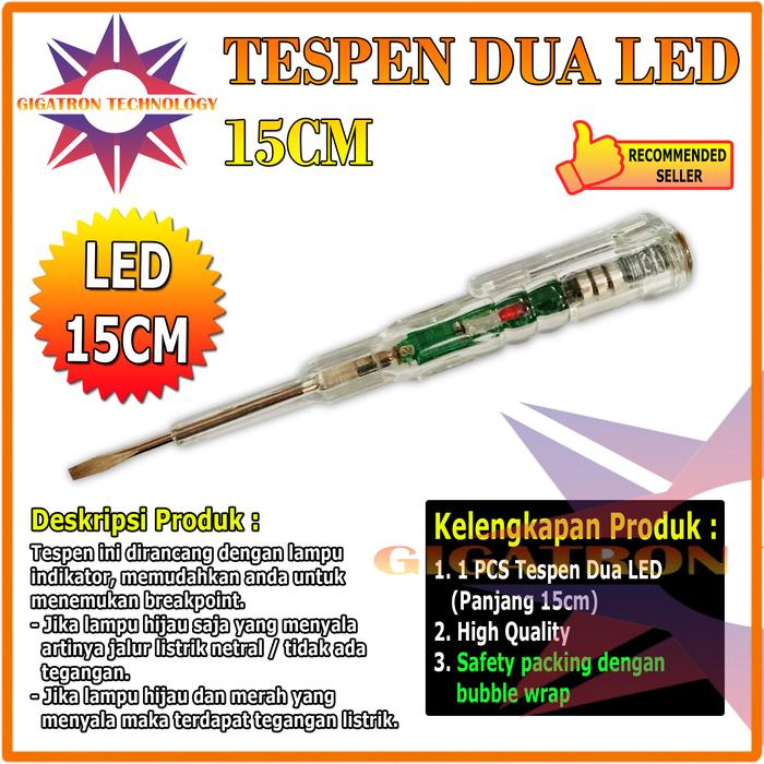 Gambar Tespen Obeng Tester Obeng Tespen Indicator Dual LED Test Pen Listrik - DUAL LED 15 CM dari Gigatron Technology undefined Tokopedia