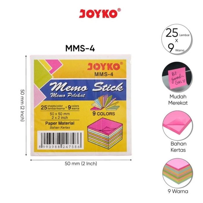 Gambar MEMO STICK STICKY NOTE KERTAS WARNA JOYKO - MMS-4 50X50MM dari LAKURAKU undefined Tokopedia