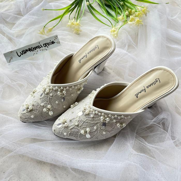 Gambar JIHYUN I sepatu heels wanita wedding sendal payet kado seserahan - Putih, 41 dari lusianafamelistore undefined Tokopedia