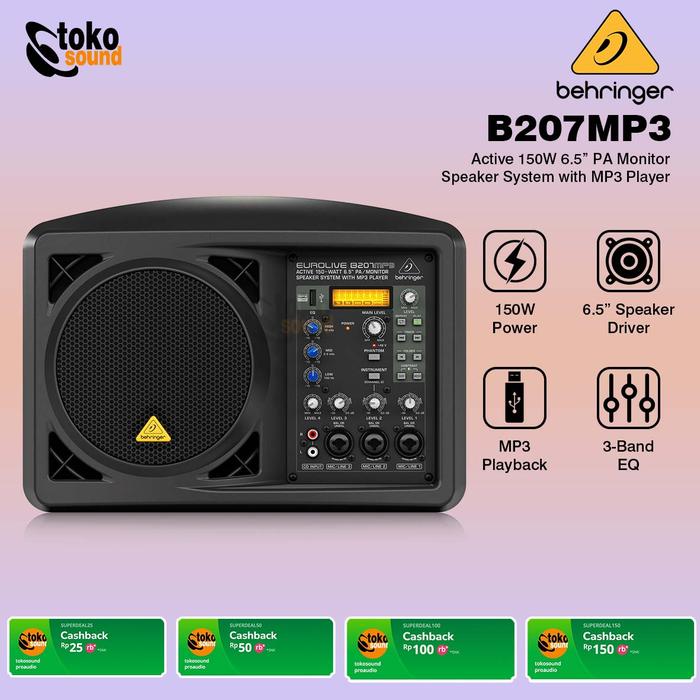 Gambar Behringer Eurolive B207MP3 150W 6.5 inch Personal PA/Monitor Speaker - SATUAN dari Tokosound Proaudio undefined Tokopedia