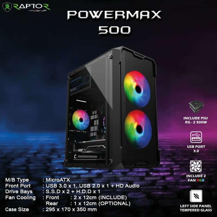 Jual Casing Gaming Raptor Power Up Powermax 500 Black - Casing Gaming ...