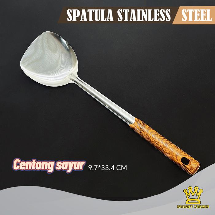 Gambar Bright Crown Spatula Sodet Stainless Steel Dengan Gagang Motif Kayu - SpatulaGepeng dari Bright Crown Officiall Store undefined Tokopedia
