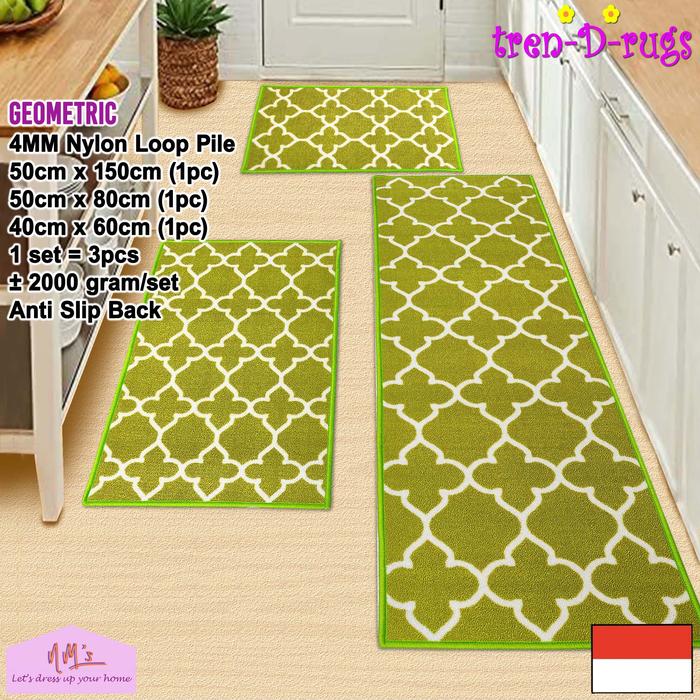 Gambar Tren-D-rugs karpet keset geometris kitchen dapur panjang anti slip 3pc - Olive. dari NMs Lets dress up your home undefined Tokopedia