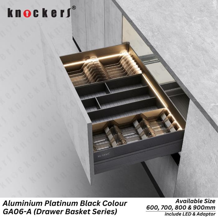 Jual Drawer Basket Aluminium Platinum+LED Light Rak Laci Dapur Knockers ...