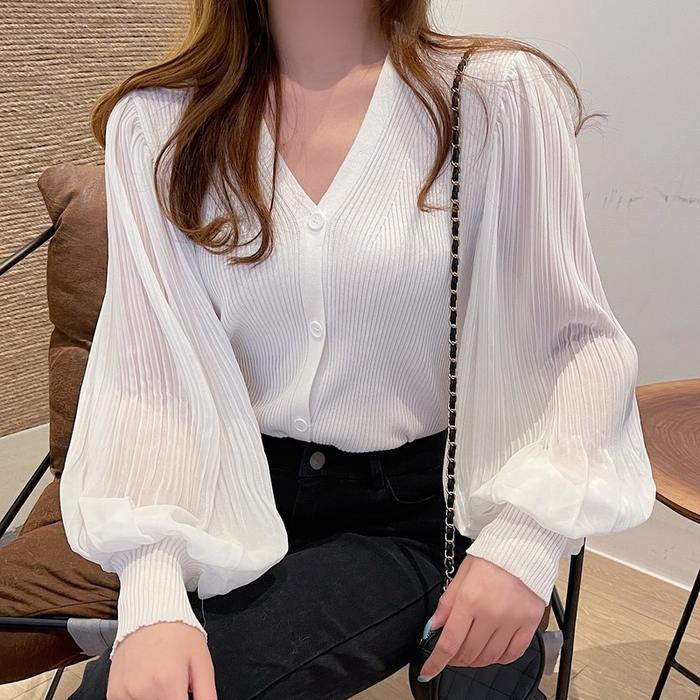 Gambar AJWPedia XB Atasan Korean Style Wanita Import Rajut Lengan Panjang - White dari AJWpedia undefined Tokopedia