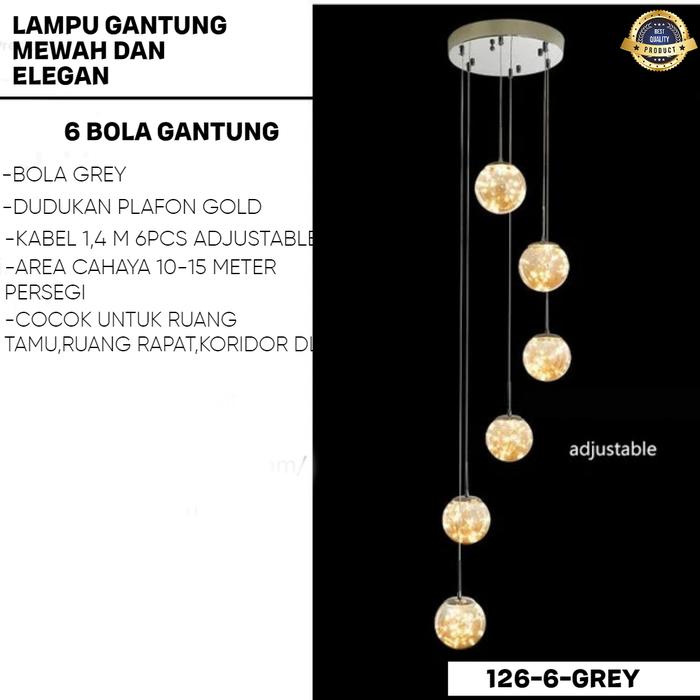 Gambar LAMPU HIAS GANTUNG MEWAH DAN ELEGAN / LAMPU GANTUNG RUANG TAMU - 126-6-GREY dari Sumber Jaya Lighting undefined Tokopedia
