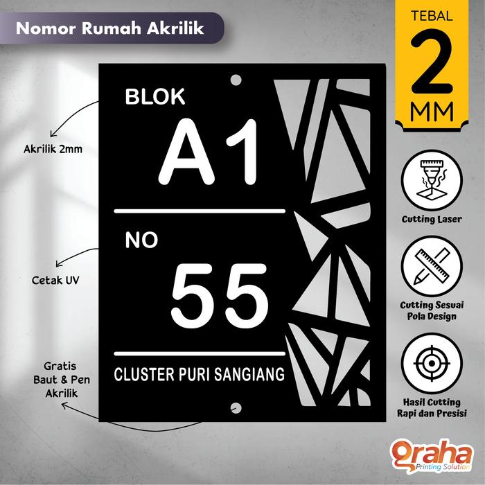 Gambar Custom Nomor Rumah | Papan Nomor Rumah Motif 4 | Cetak Print UV - Hitam, 25x20 cm dari Graha Printing undefined Tokopedia