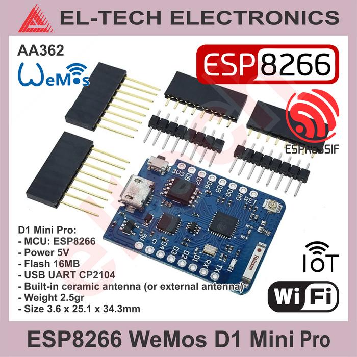Gambar ESP8266 WeMos D1 Mini & Pro Arduino NodeMCU WiFi IoT Internet Module - D1 Mini Pro dari ELTECH online undefined Tokopedia