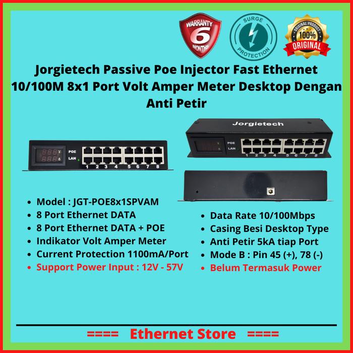 Gambar poe injector 8 port led volt amper indikator (12V - 24V) mikrotik ubnt - 8X1 100M SPVAM dari EthernetStore undefined Tokopedia