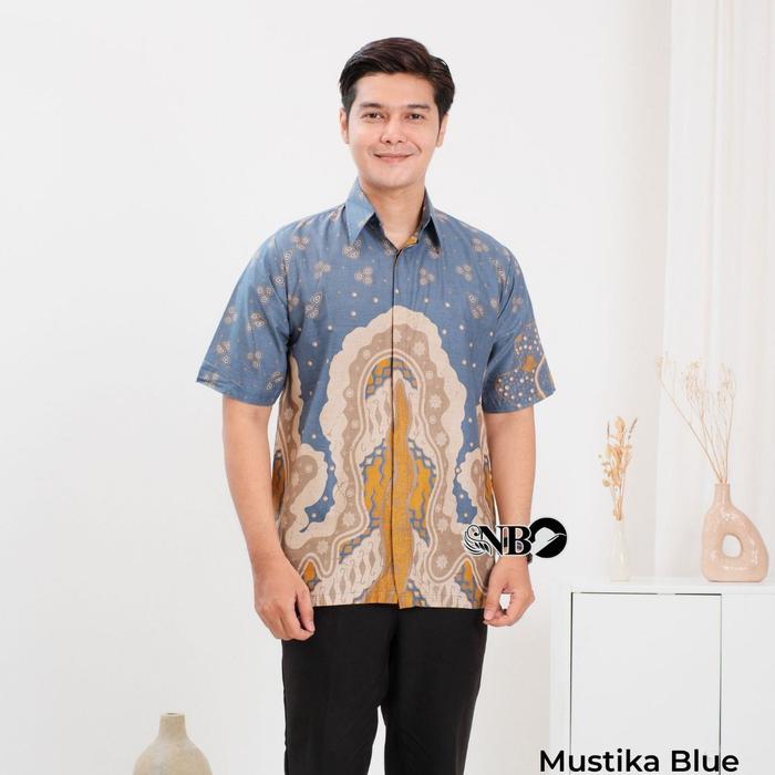 Gambar Kemeja Batik Pria Terbaru Lengan Pendek Bahan Katun Prima M L XL XXL - Mustika Blue, L dari Batik A A Pekalongan undefined Tokopedia