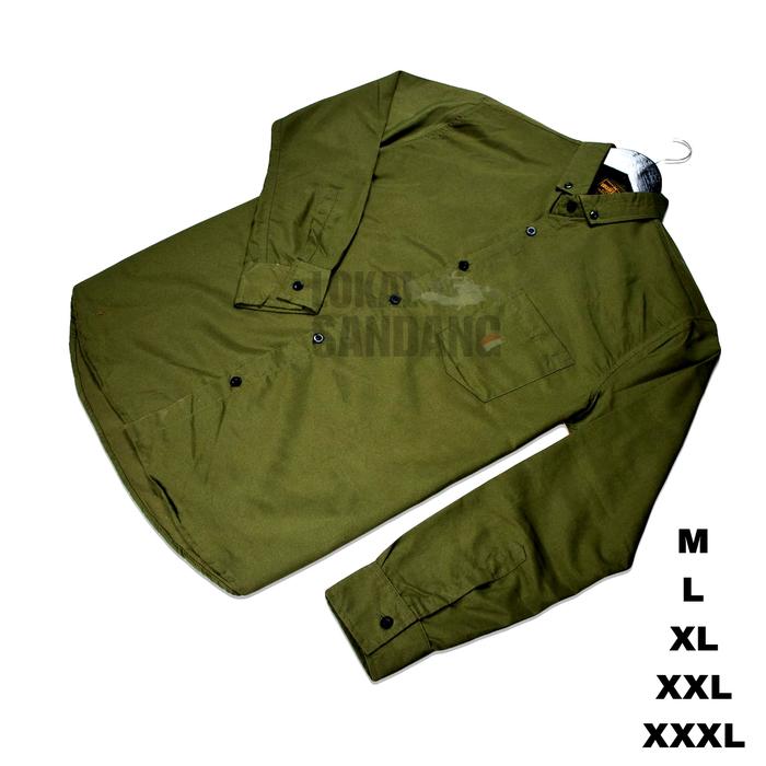 Hem kemeja pria polos basic hijau army panjang slimfit boyi topman M