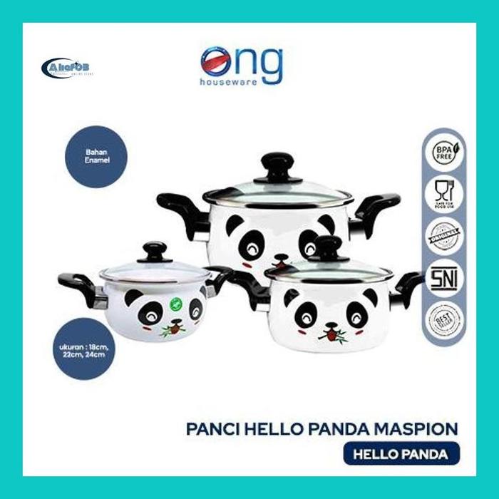 Gambar ALF|| PANCI MASAK ENAMEL 18CM 22CM 24CM HELLO PANDA MASPION - Satu Set dari alief03 undefined Tokopedia