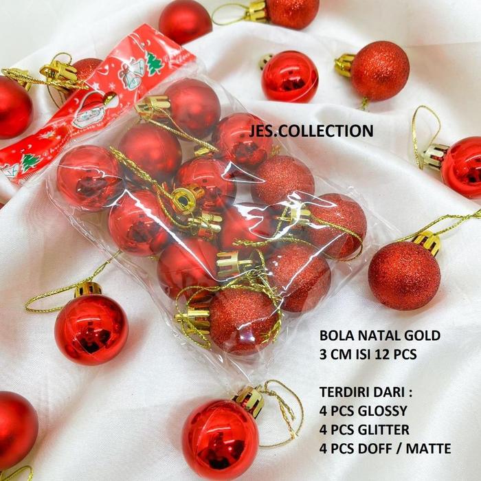 Gambar Grosir Bola Natal isi 24 12 6 termurah / gantungan pohon natal aksesoris merry christmas - 3 cm RED 12 pcs dari Arkais Nusantara farm undefined Tokopedia