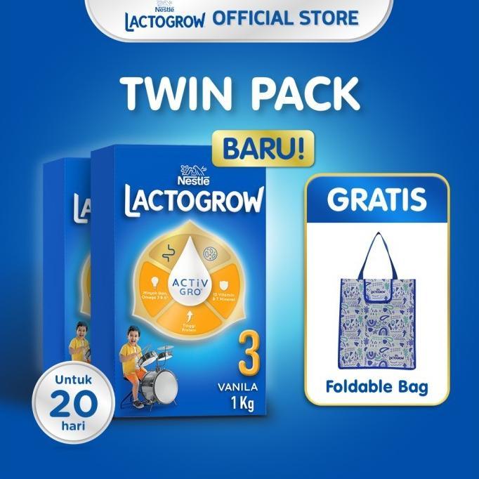 Gambar Nestlé LACTOGROW 3 Vanilla Susu Box 1Kg x 2pcs + Foldable Bag dari terisshopp undefined Tokopedia