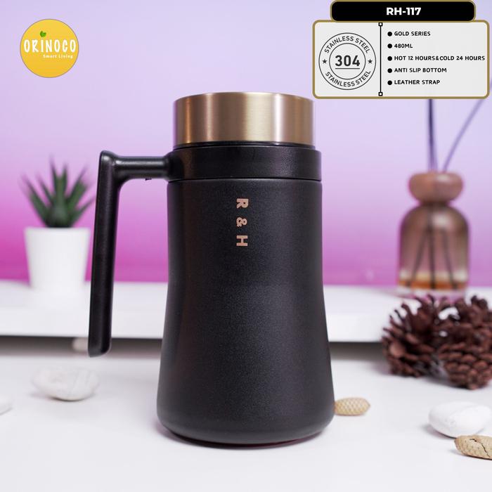 Gambar Orinoco Mug Gelas Vacuum Flask Stainless 480 ML with Handle Mug Coffee Tahan Panas dan Dingin Double Wall RH-117 - Black dari Kioslunchbox bogor undefined Tokopedia