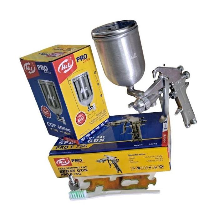 Gambar (MURAH) Spray Gun Alat Semprot Spet F75G / Spoit Cat Angin Kompresor Tabung Atas F75 Cup 400ml SAGOLA Type - H&L F75 dari GEO 33 STORE undefined Tokopedia