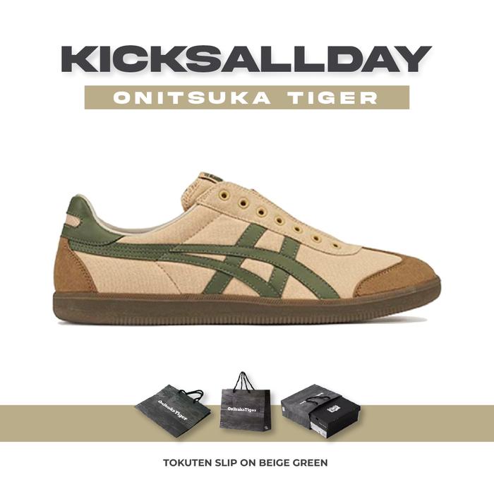 Promo Onitsuka Tiger Tokuten Slip On Beige Green 100% Original