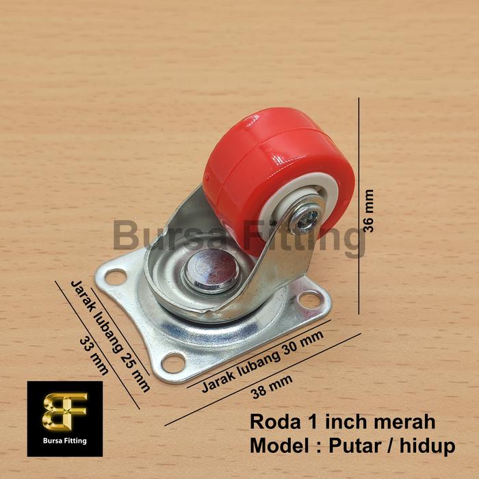 Jual Roda 1 inch merah / roda nylon 1 inch / roda caster / roda lemari ...