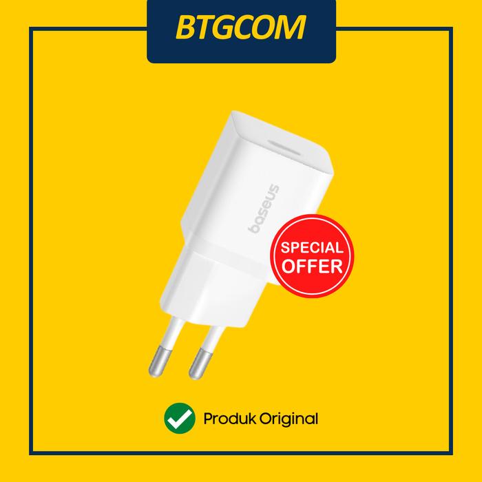 Gambar ADAPTOR BASEUS GAN5 FAST CHARGER MINI 1C 25W USB TYPE-C WITH BCT COOLING TECHNOLOGY EU KEPALA BATOK CAS HP QUICK CHARGING - Putih dari btgcom Kota Denpasar Tokopedia