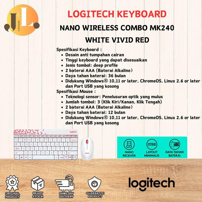 Gambar Logitech MK240 Nano Reciver Wireless Combo MK 240 - WHITE, +Bubble Wrap dari JuraganLabel undefined Tokopedia