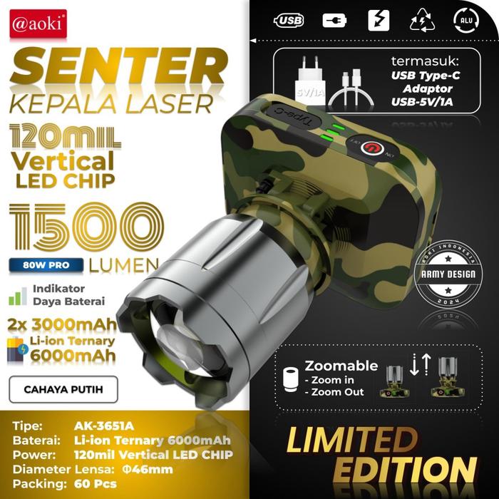 Gambar SENTER KEPALA AOKI 1300 LUMEN AK-3695A/AK-3696K - SENTER KEPALA ZOOM AOKI 60W 1300 LUMEN - 1500LM PUTIH dari BmShop17 undefined Tokopedia