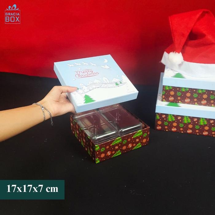 Gambar Cake Box Christmas Hamper - Kotak Packaging kue natal - Kotak Natal, Maroon - 17 x 17 x 7 cm dari Gracia Box undefined Tokopedia